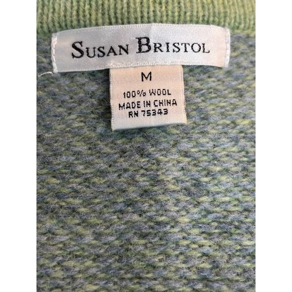 Susan Bristol Nordic Cardigan Sweater Jacket 100% Wool Metal Clasp Fair Isle M - Picture 7 of 7